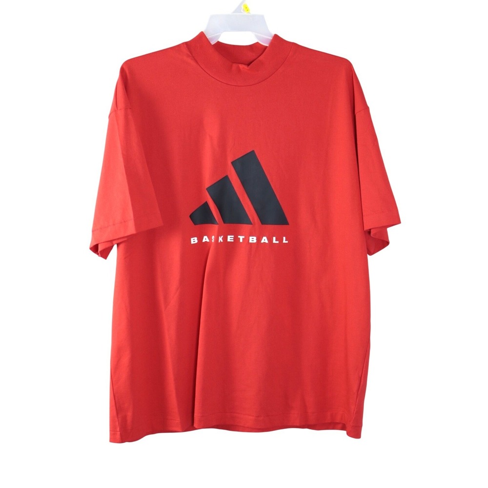 Adidas Basketball Graphic T-Shirt Red Mock Neck Men Oversized XL NEW